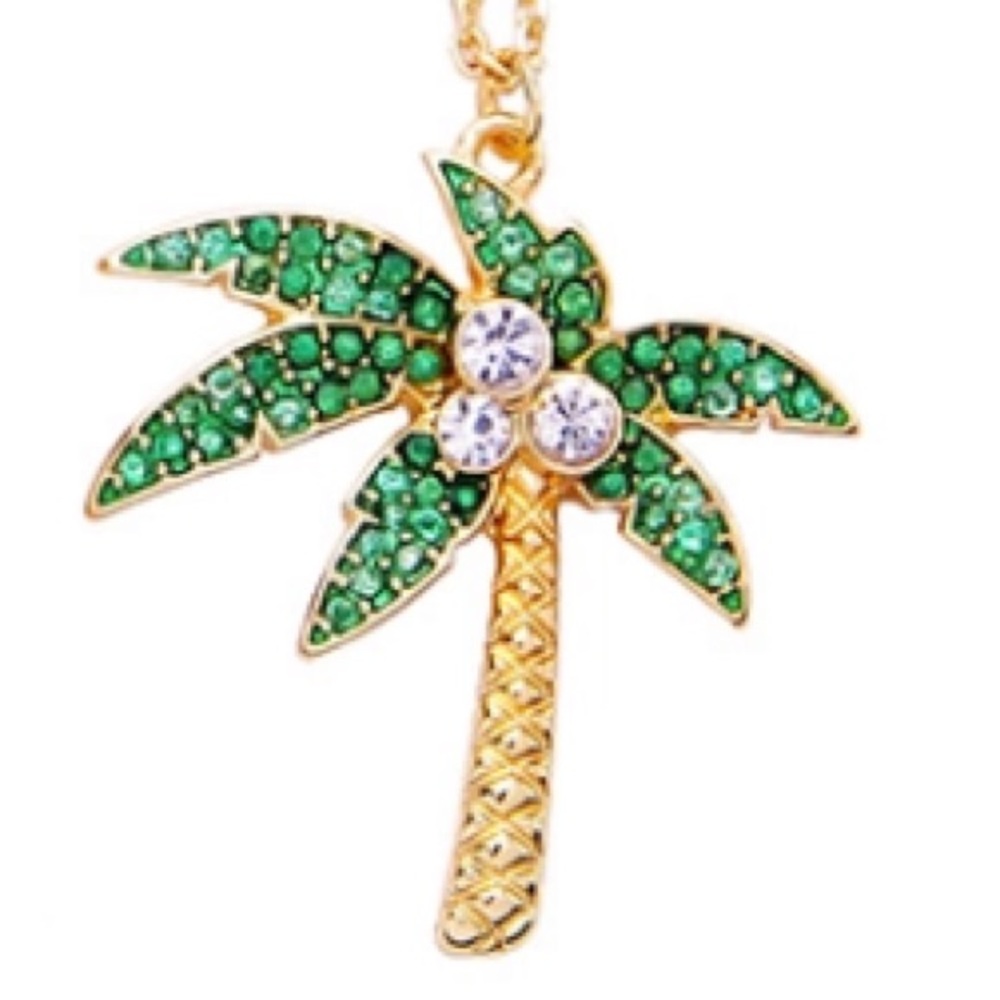 PALM TREE CRYSTAL PENDANT NECKLACE